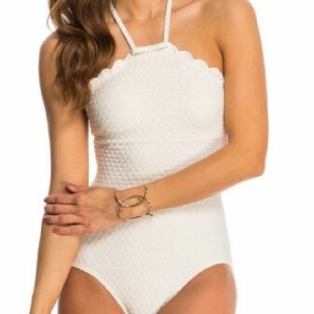 KATE SPADE PICCOLA SCALLOPED HIGH NECK SWIMSUIT M